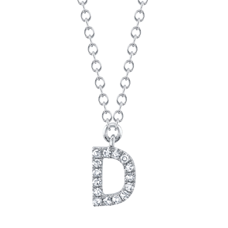 0.05Ct 14K White Gold Diamond Necklace - Initial D