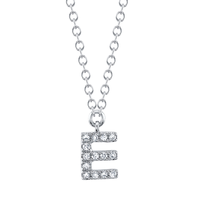 0.04Ct 14K White Gold Diamond Necklace - Initial E
