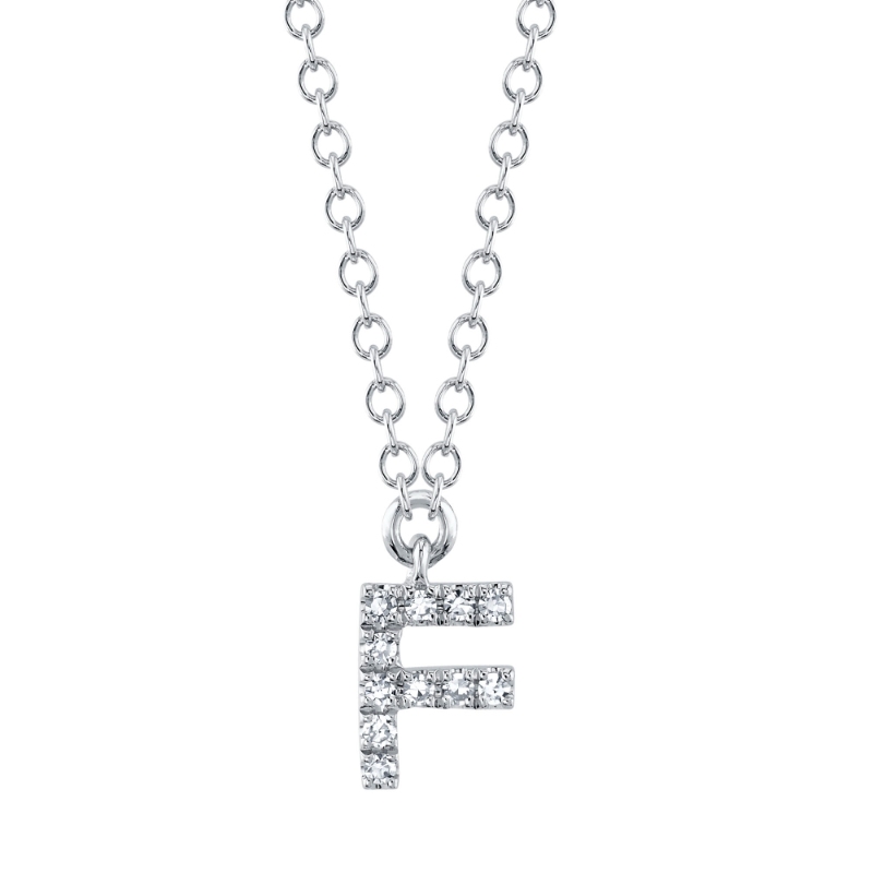 0.04Ct 14K White Gold Diamond Necklace - Initial F