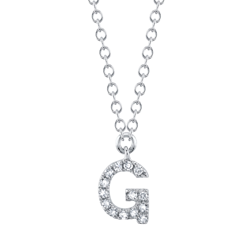 0.05Ct 14K White Gold Diamond Necklace - Initial G