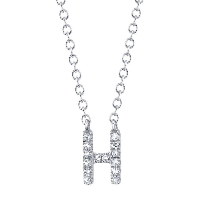 0.05Ct 14K White Gold Diamond Necklace - Initial H