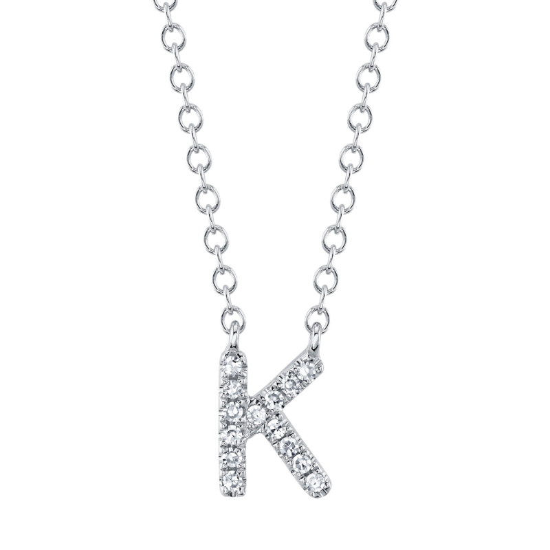 0.05Ct 14K White Gold Diamond Necklace - Initial K
