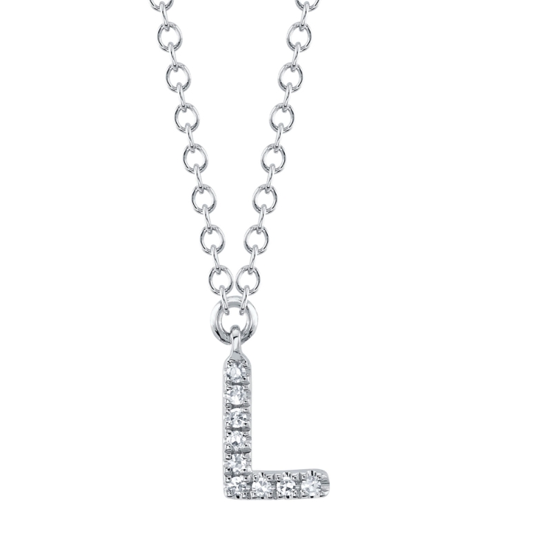 0.03Ct 14K White Gold Diamond Necklace - Initial L