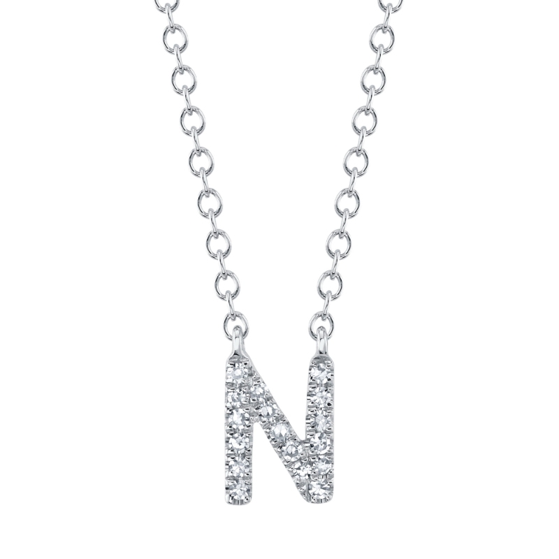 0.05Ct 14K White Gold Diamond Necklace - Initial N