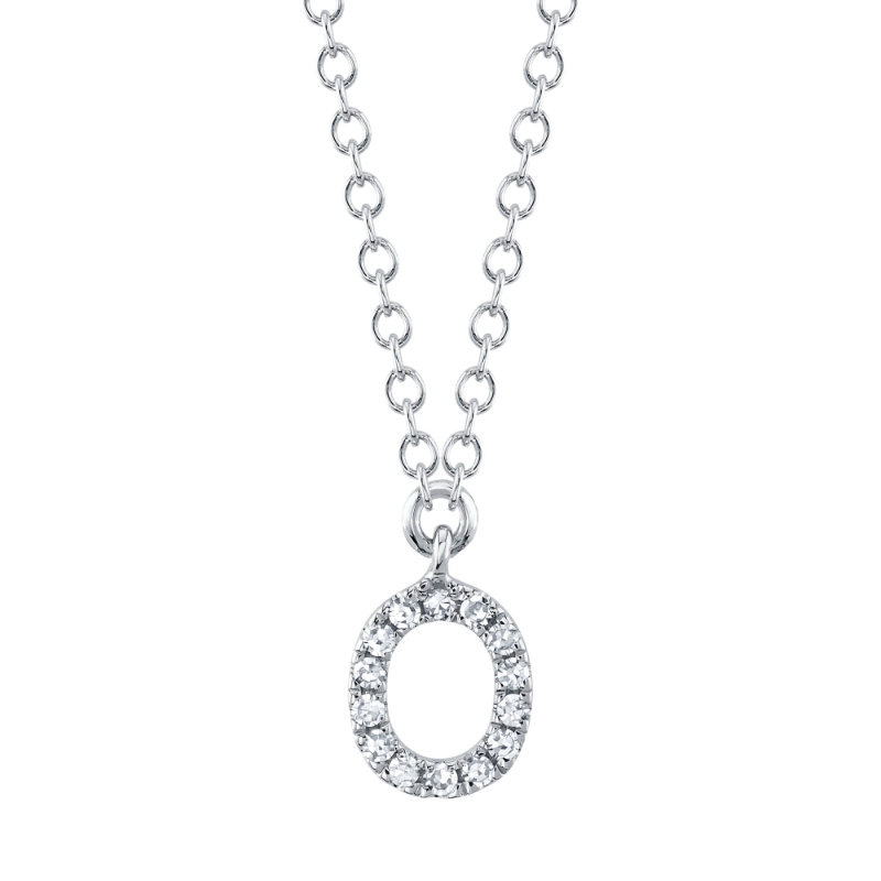 0.05Ct 14K White Gold Diamond Necklace - Initial O