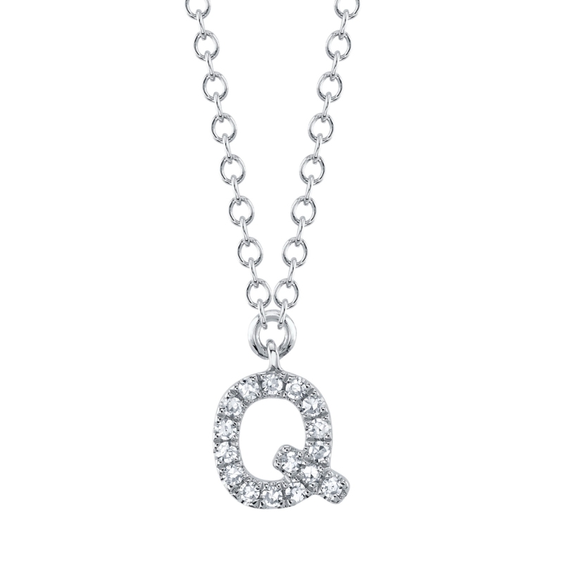 0.05Ct 14K White Gold Diamond Necklace - Initial Q