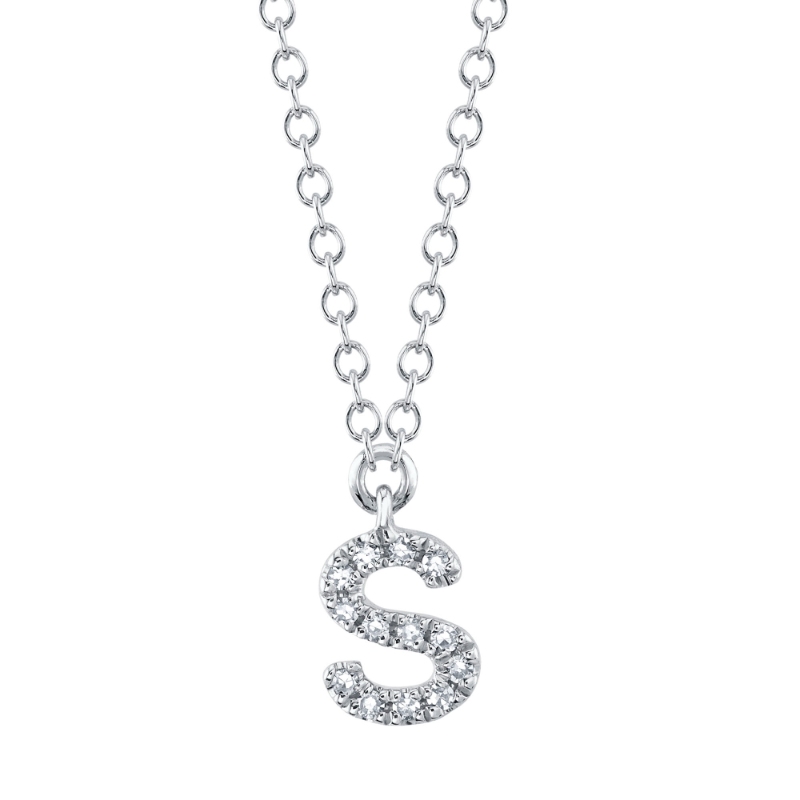 0.05Ct 14K White Gold Diamond Necklace - Initial S