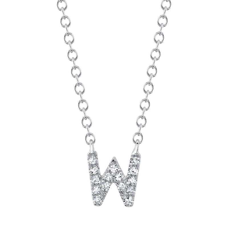 0.05Ct 14K White Gold Diamond Necklace - Initial W