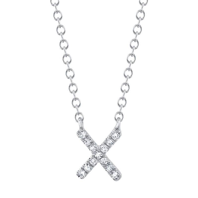 0.04Ct 14K White Gold Diamond Necklace - Initial X