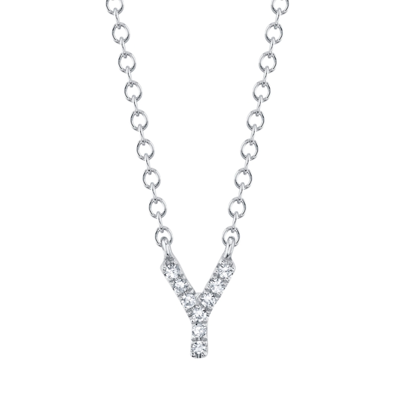 0.03Ct 14K White Gold Diamond Necklace - Initial Y
