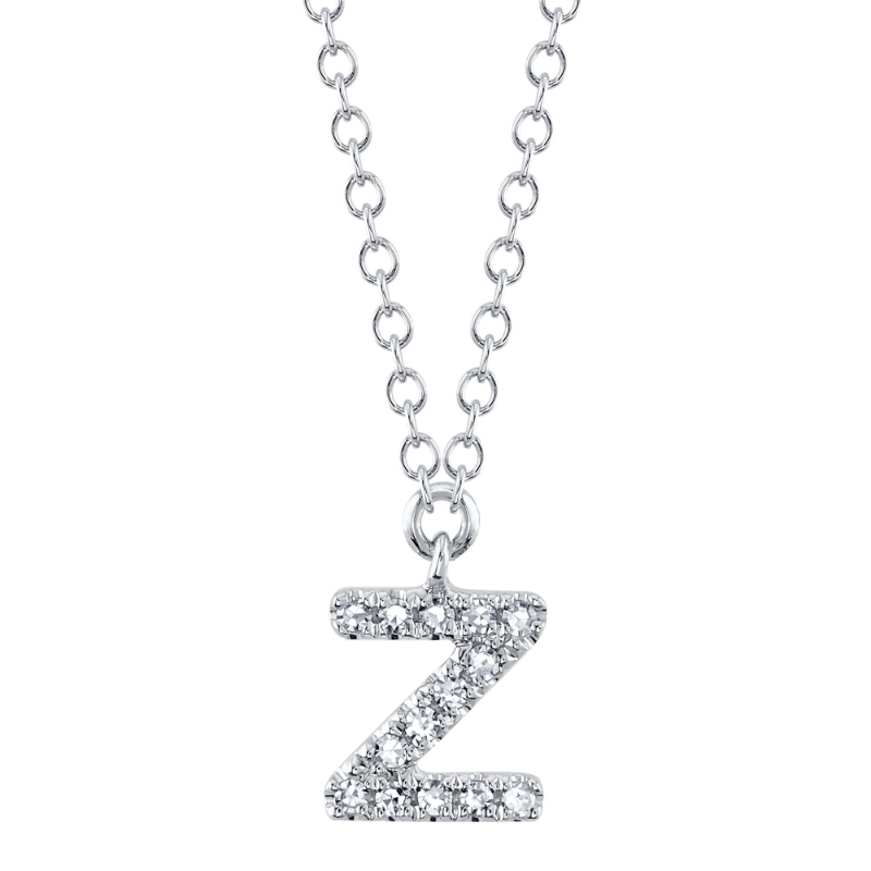 0.04Ct 14K White Gold Diamond Necklace - Initial Z