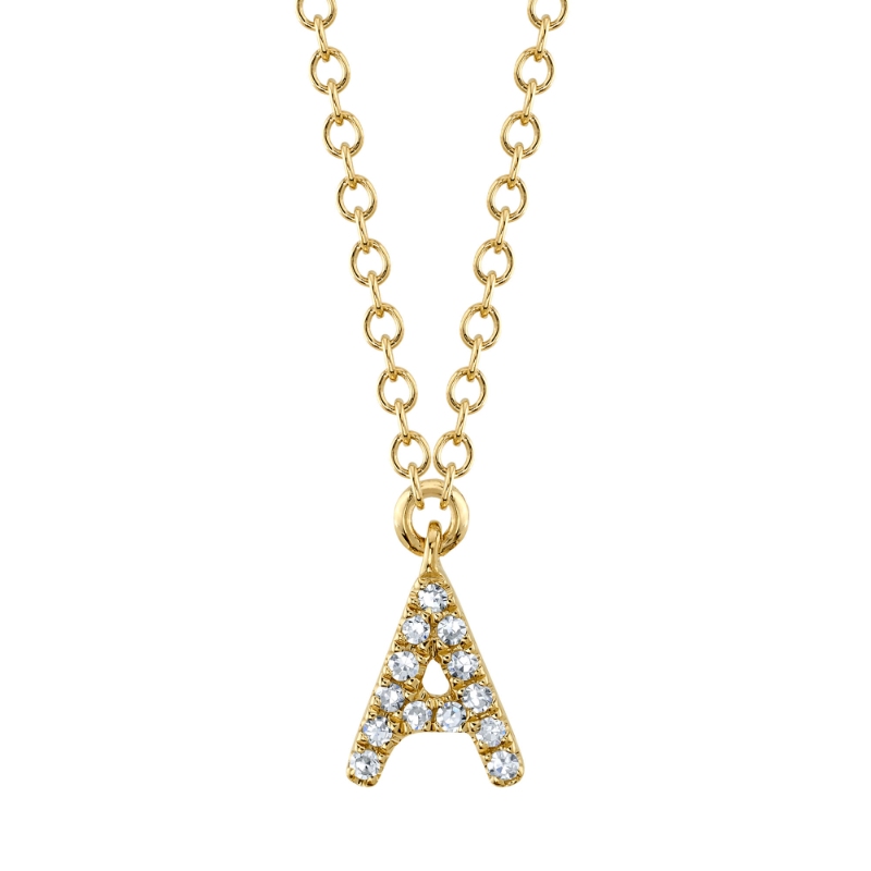 A 14K Yellow Gold Diamond Initial "A" Necklace