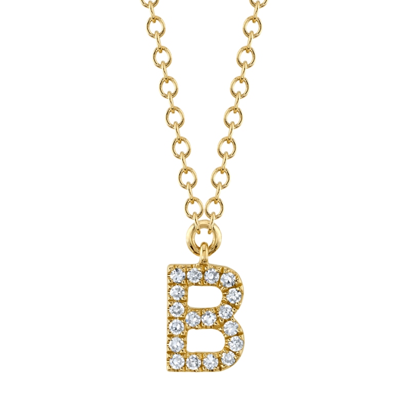 0.06Ct 14K Yellow Gold Diamond Necklace - Initial B