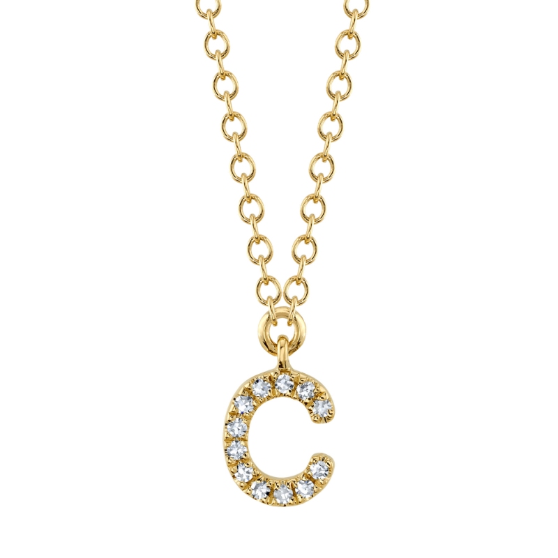 14K Yellow Gold Diamond Initial "C" Necklace