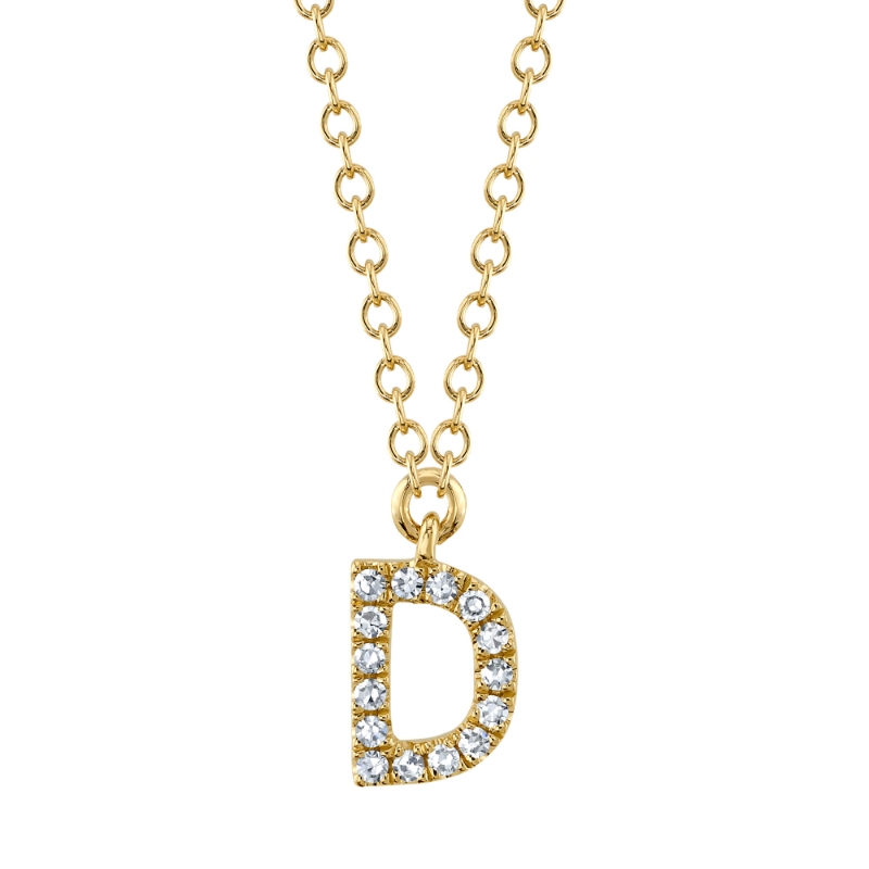 0.05Ct 14K Yellow Gold Diamond Necklace - Initial D