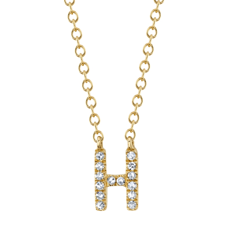0.05Ct 14K Yellow Gold Diamond Necklace - Initial H