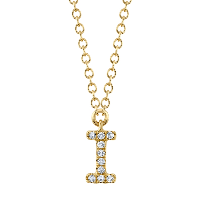 0.03Ct 14K Yellow Gold Diamond Necklace - Initial I