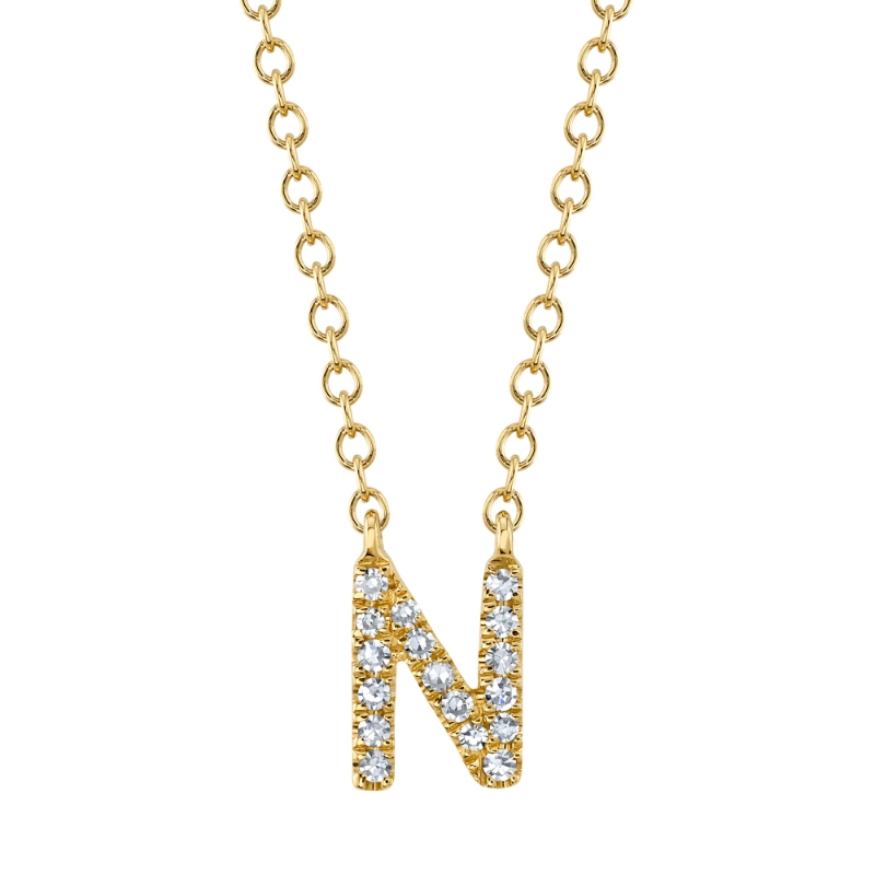 0.05Ct 14K Yellow Gold Diamond Necklace - Initial N