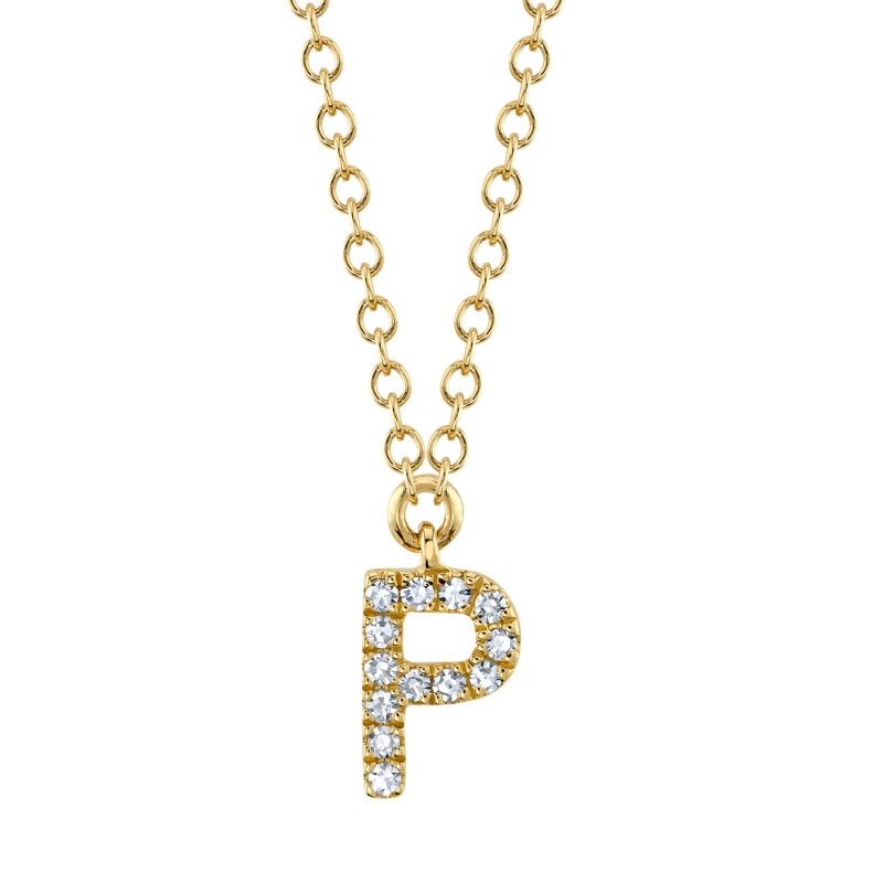 0.04Ct 14K Yellow Gold Diamond Necklace - Initial P