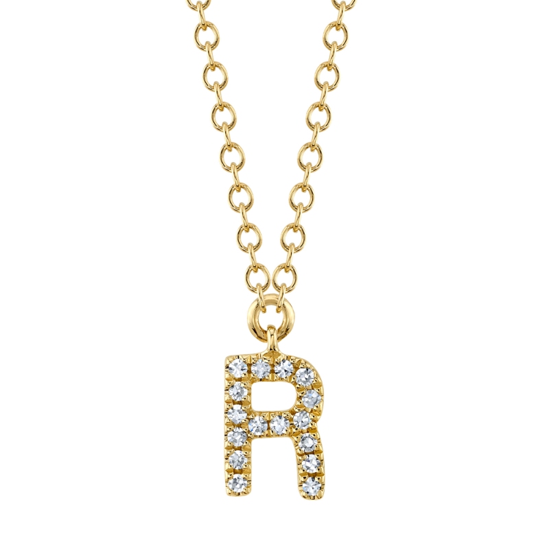 0.05Ct 14K Yellow Gold Diamond Necklace - Initial R