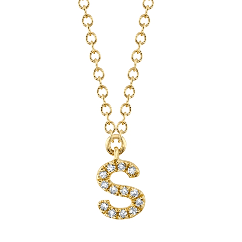 14K Yellow Gold Diamond Initial "S" Pendant