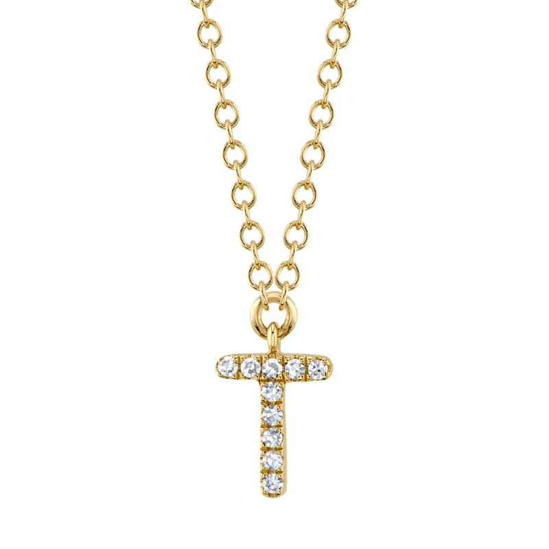 0.03Ct 14K Yellow Gold Diamond Necklace - Initial T