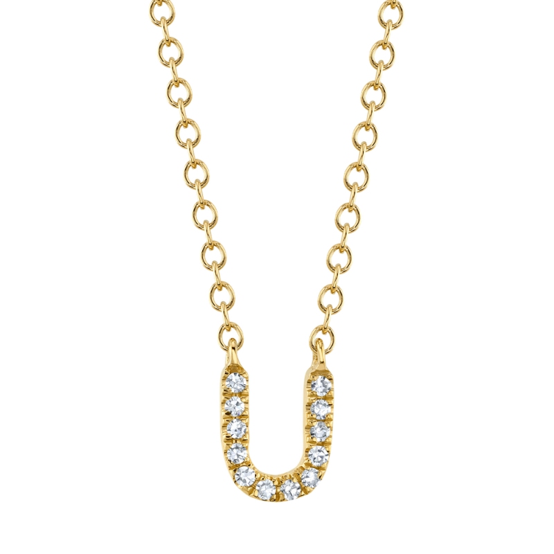 0.04Ct 14K Yellow Gold Diamond Necklace - Initial U
