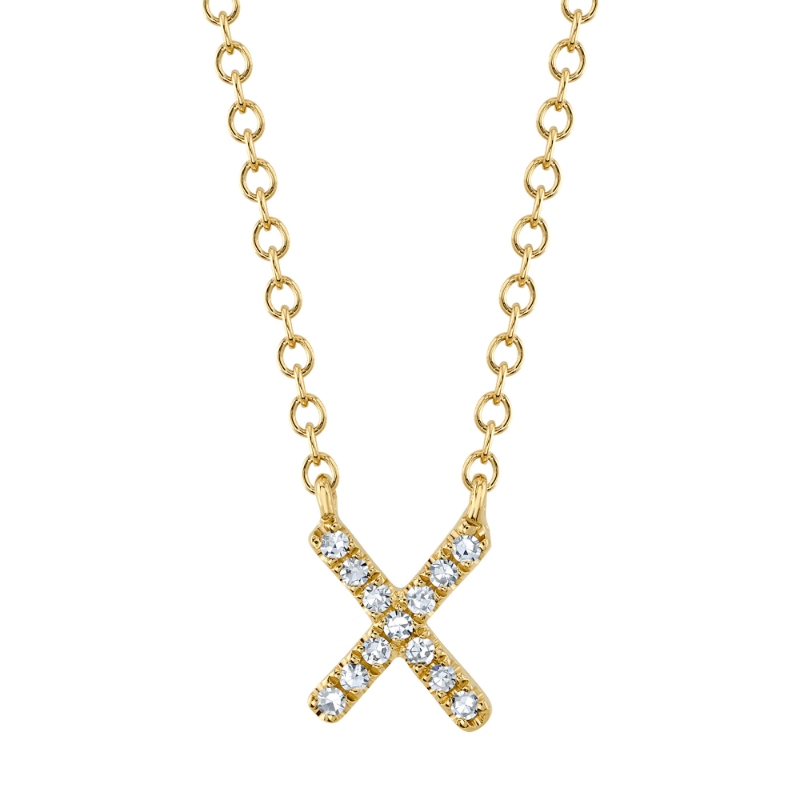 0.04Ct 14K Yellow Gold Diamond Necklace - Initial X