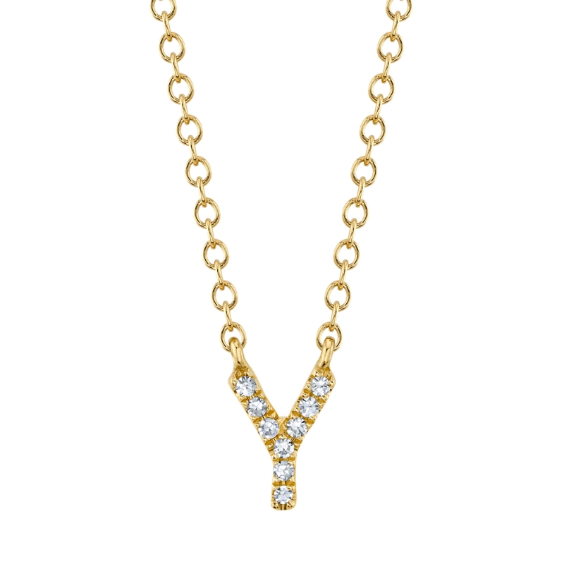 0.03Ct 14K Yellow Gold Diamond Necklace - Initial Y