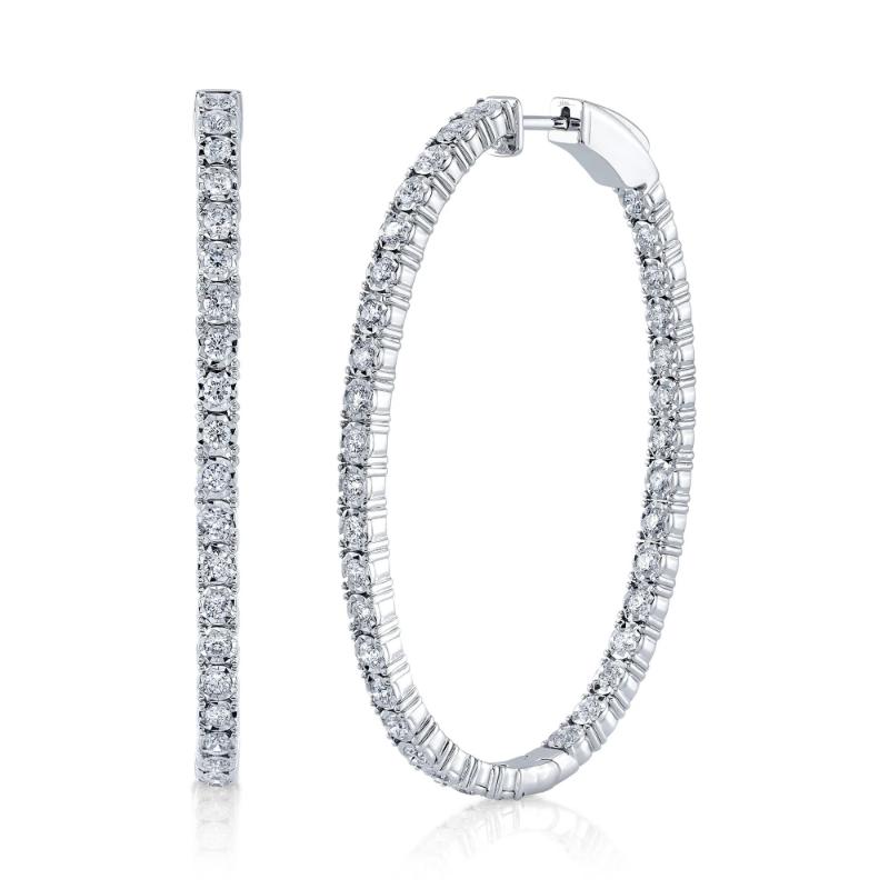 2.17Ct 14K White Gold Diamond Oval Hoop Earrings