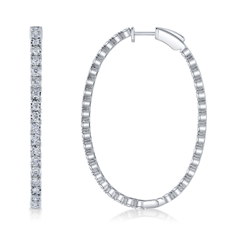2.17Ct 14K White Gold Diamond Oval Hoop Earring
