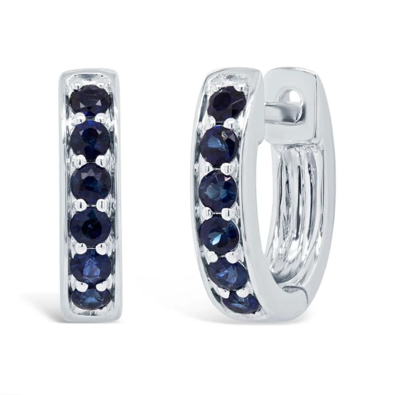 0.39Ct 14K White Gold Blue Sapphire Huggie Earrings