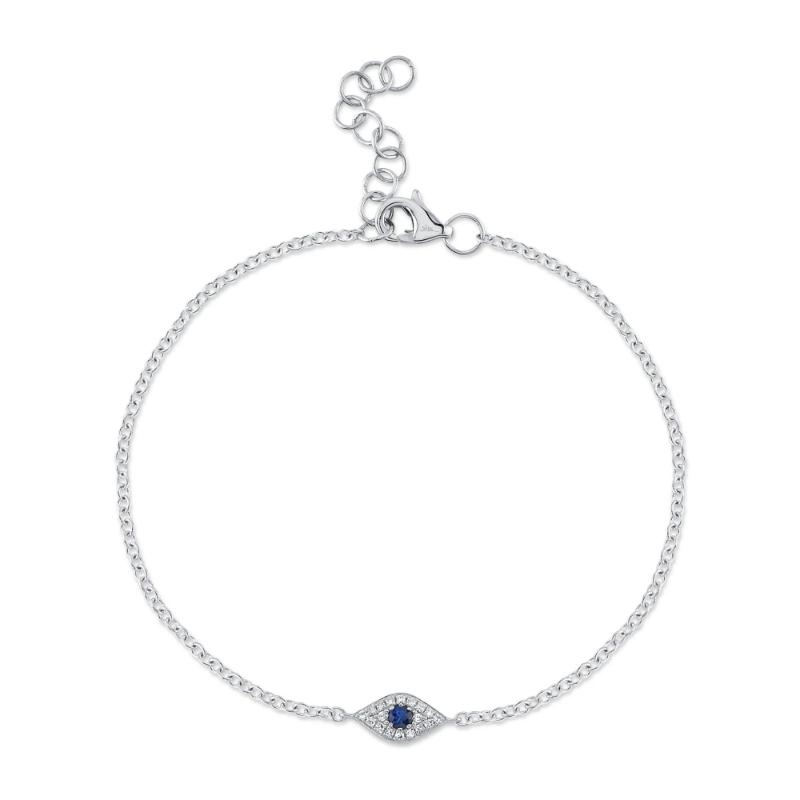 0.04Ct Diamond & 0.06Ct Blue Sapphire 14K White Gold Eye Bracelet