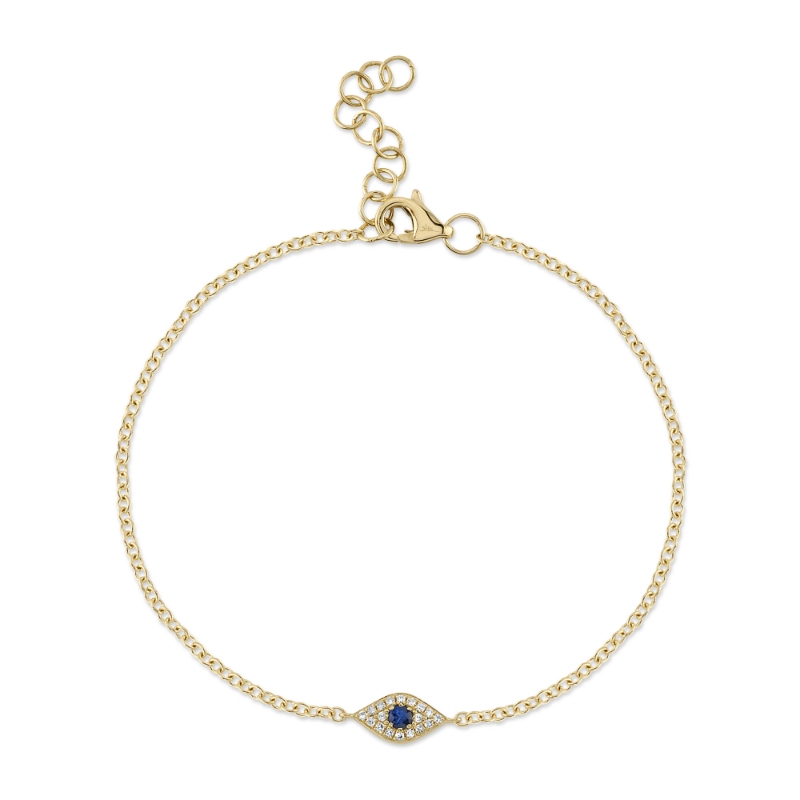 0.04Ct Diamond & 0.06Ct Blue Sapphire 14K Yellow Gold Eye Bracelet