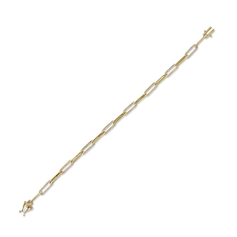 0.74Ct 14K Yellow Gold Diamond Paper Clip Link Bracelet