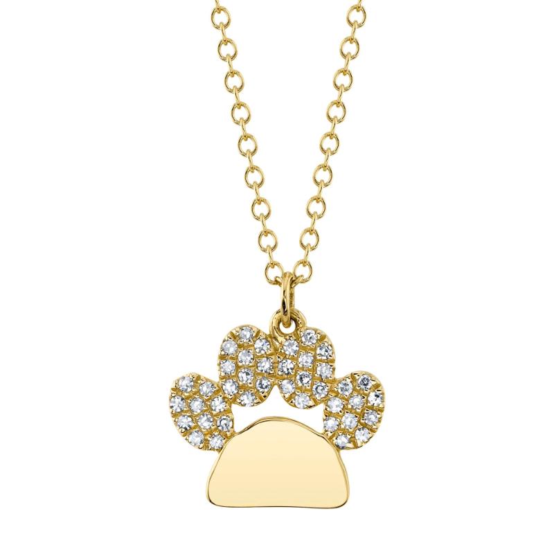 0.09Ct 14K Yellow Gold Diamond Paw Necklace