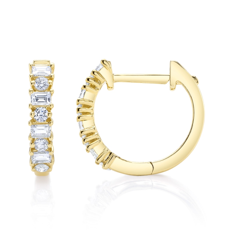 0.42Ct 14K Yellow Gold Diamond Baguette Huggie Earring