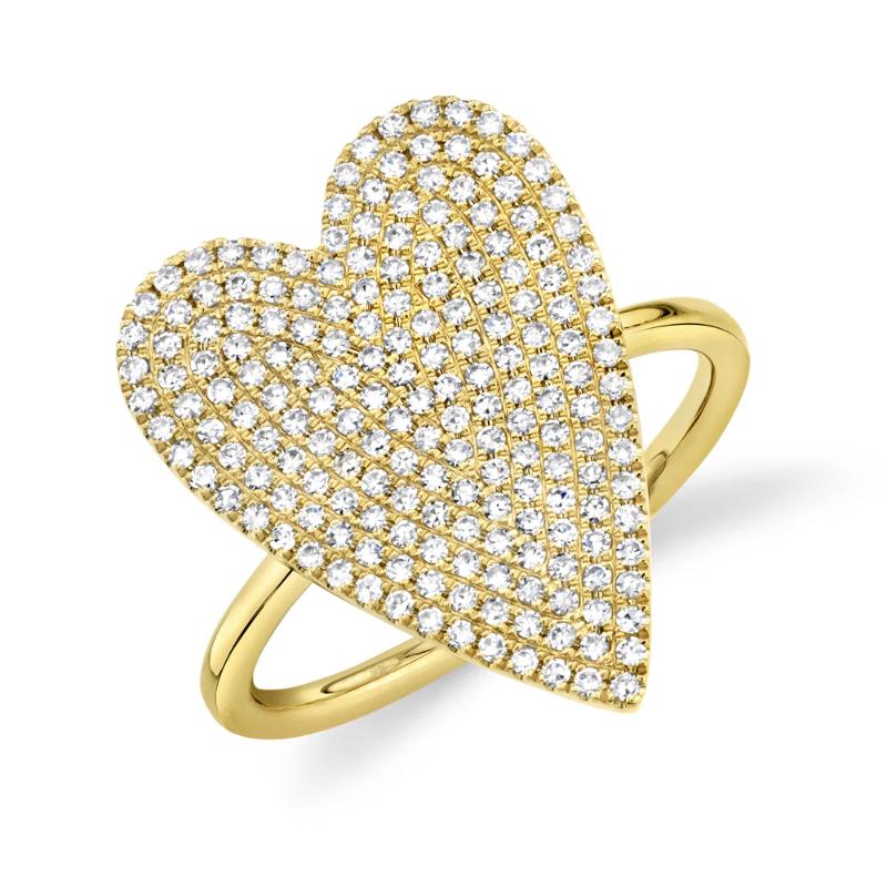 0.56Ct 14K Yellow Gold Diamond Pave Heart Lady