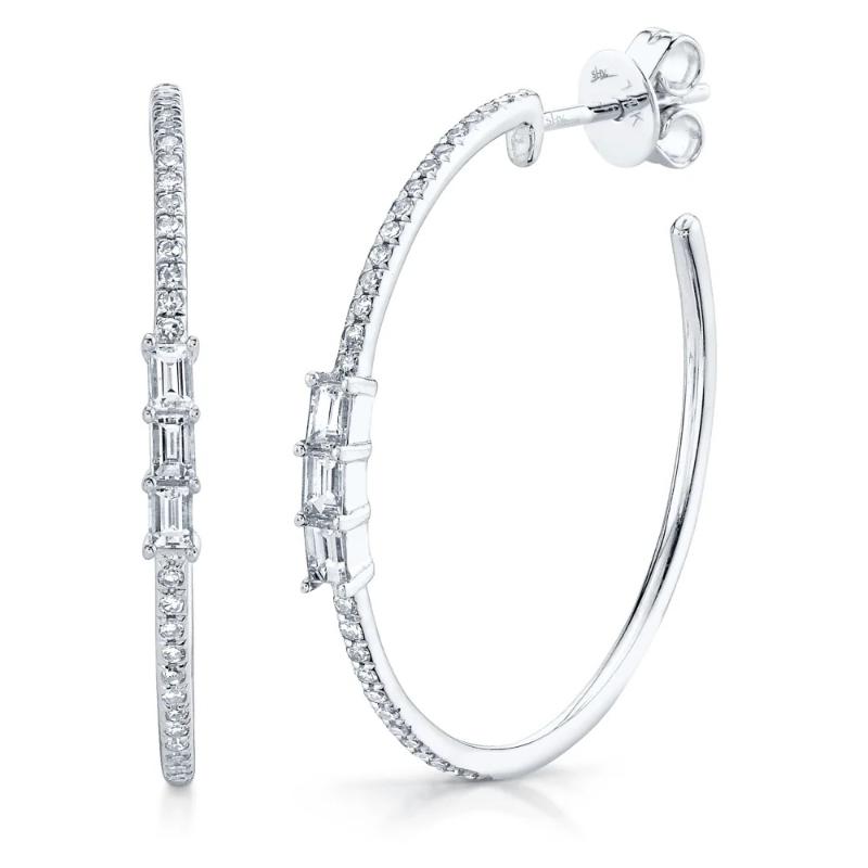 0.39Ct 14K White Gold Diamond Baguette Hoop Earrings