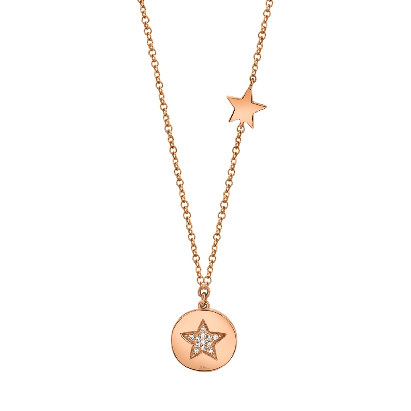 0.03Ct 14K Rose Gold Diamond Pave Star Disc Necklace