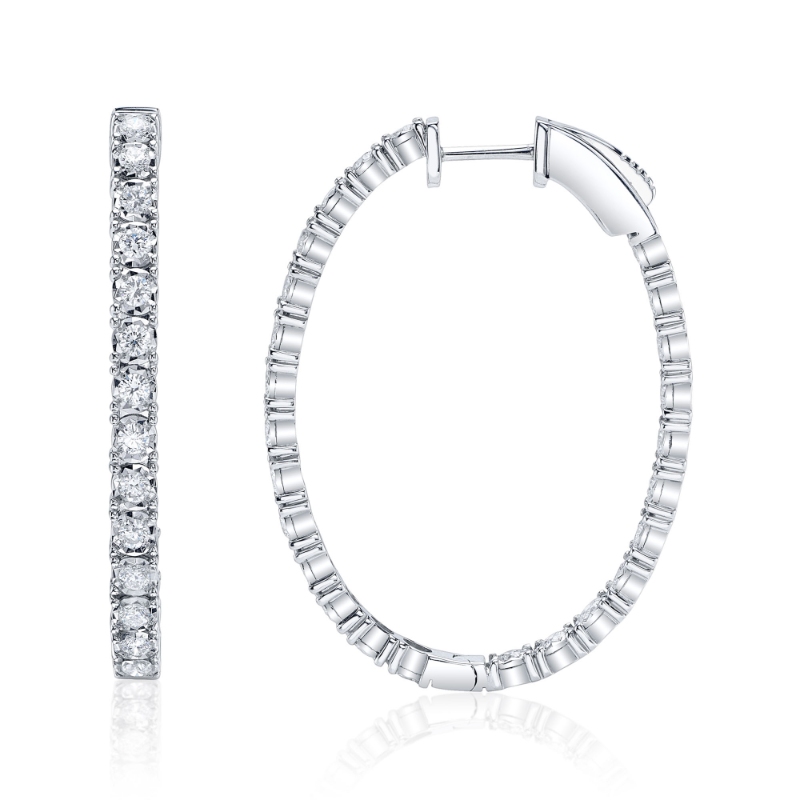 1.50Ct 14K White Gold Diamond Oval Hoop Earring