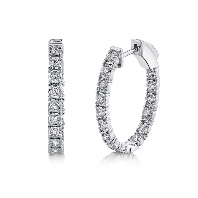 0.90Ct 14K White Gold Diamond Oval Hoop Earrings