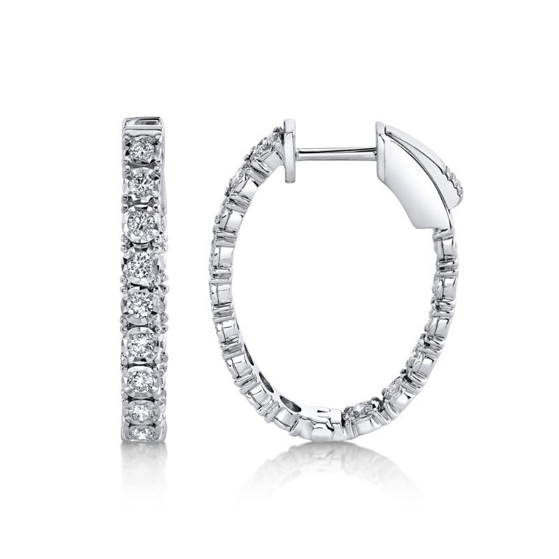 0.90Ct 14K White Gold Diamond Oval Hoop Earring