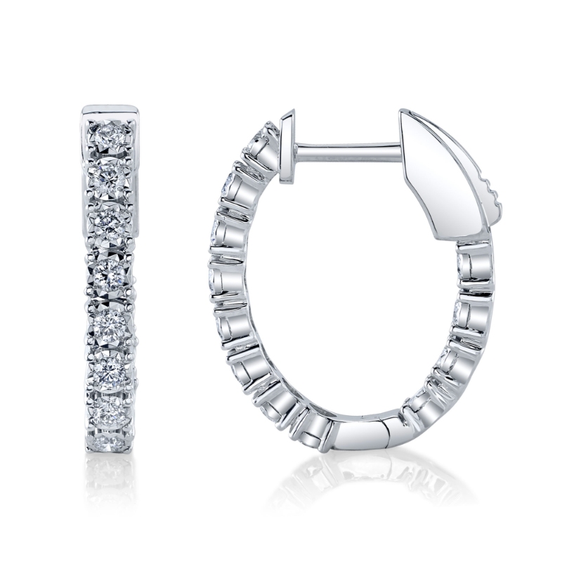 0.47Ct 14K White Gold Diamond Oval Hoop Earring