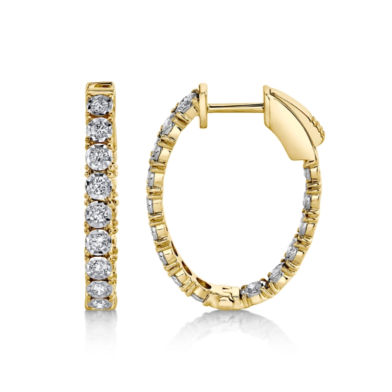 0.90Ct 14K Yellow Gold Diamond Oval Hoop Earring