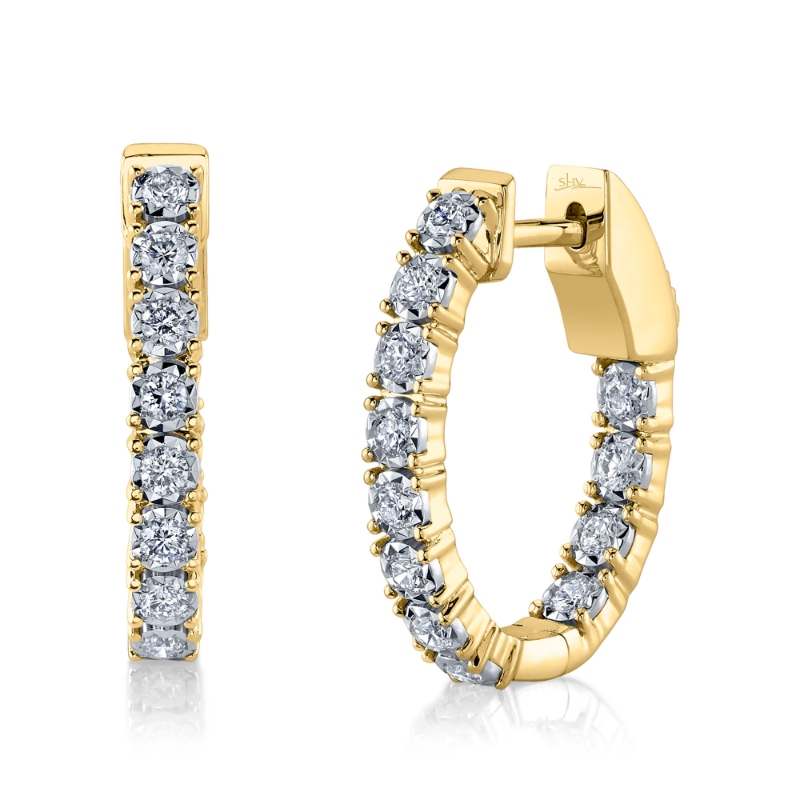 0.47Ct 14K Yellow Gold Diamond Oval Hoop Earrings