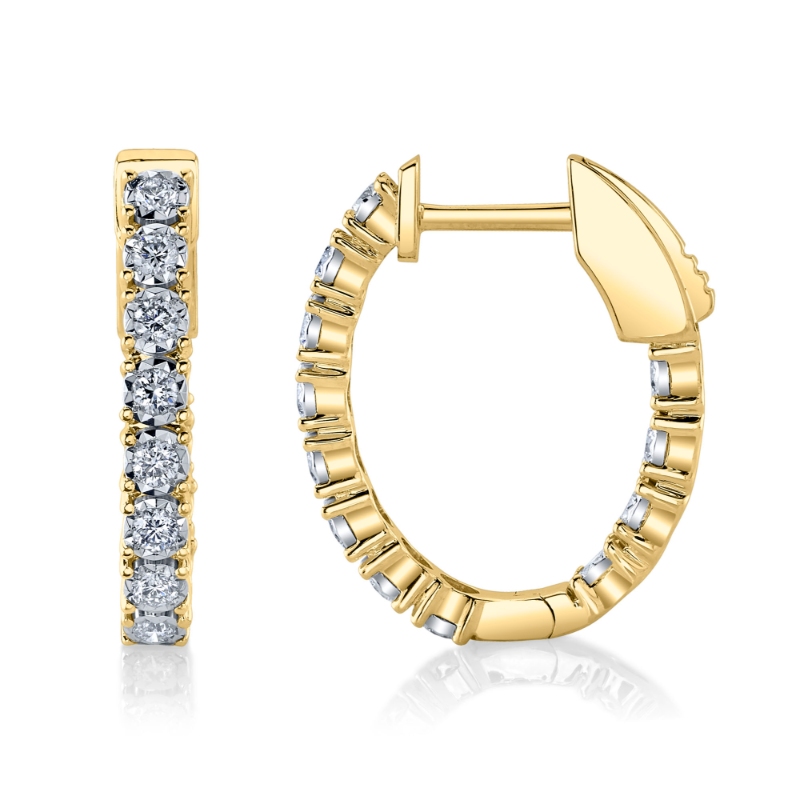 0.47Ct 14K Yellow Gold Diamond Oval Hoop Earring