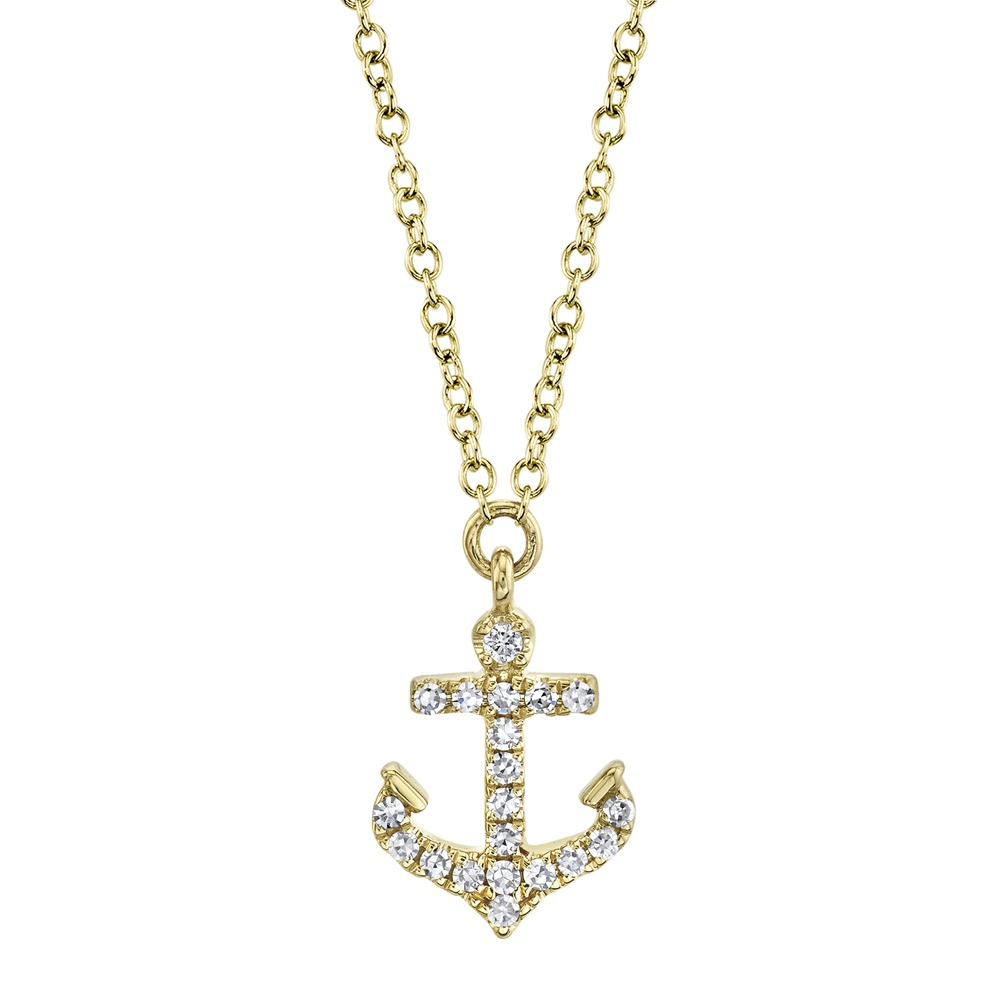 0.07Ct 14K Yellow Gold Diamond Anchor Necklace