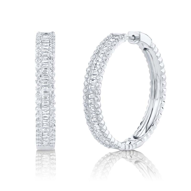 3.40Ct 14K White Gold Diamond Baguette Hoop Earrings