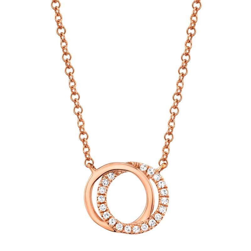 0.07Ct 14K Rose Gold Diamond Love Knot Circle Necklace